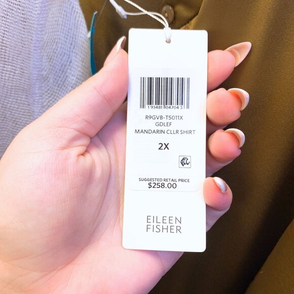 Eileen Fisher Mustard Long Sleeve Button-Down Shirt Dress - Size 2XL - Picture 6 of 7